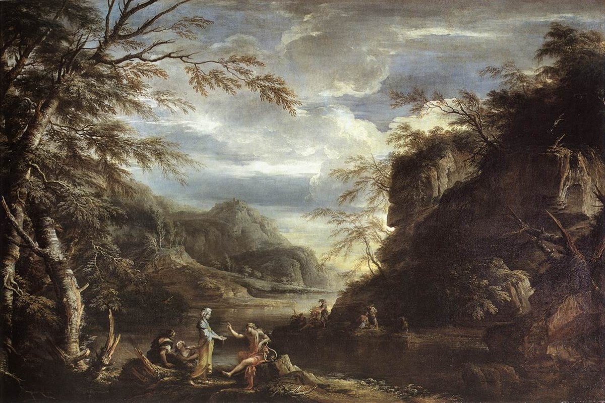 Rosa, Salvator (1615-1673) - Paysage de riviere avec Apollon et la Sibylle de Cumes.jpg